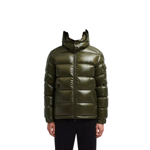 Veste matelassée pour homme, couleur vert olive, à capuche, col montant, fermeture éclair, rembourrée de duvet, coupe-vent, manteau d'hiver décontracté - Product Image 2