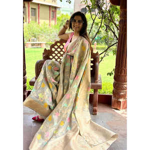 Riti Verma Grey Organza Meenakari Floral Zari Woven Saree for <b>Prom</b> <b>Dresses</b> - Product Image 5