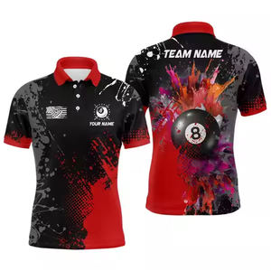 Chemises de club de billard pour hommes à manches courtes, respirantes, en tricot uni, avec impression numérique des numéros et logo d'équipe personnalisés, en vente - Product Image 4