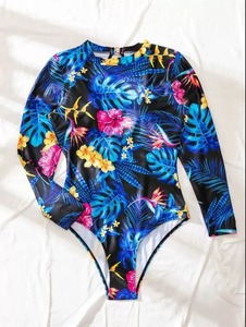 OEM Girls Pink Tropical Floral One Piece <b>Swimsuit</b> <b>Long</b> <b>Sleeve</b> Round Neck Anti UV Spandex Polyester Print Swimwear - Product Image 6