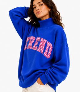 Wholesale Custom <b>Women</b>’s Relaxed Fit Mock Neck Sweatshirt Floral Pattern Applique Embroidery Casual <b>Fleece</b> Pullover <b>Top</b> - Product Image 4