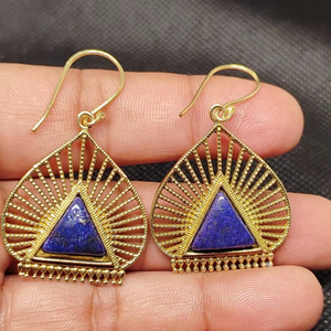 Handcrafted Gold Plated Lapis Lazuli Trendy Drop <b>Earrings</b> Luxury Women's Jewelry - Product Image 6