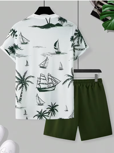 Ensemble t-shirt et short pour homme avec imprimé palmier de coco, tenue de plage légère et confortable - Product Image 6