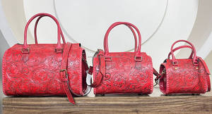 Bolso Grande de Cuero Repujado a Mano Estilo Vaquero Rojo, Bolso de Hombro de Lujo para Mujer, Bolso de Viaje, Bolso de Diseño - Product Image 4