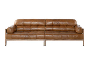 Leather <b>Sofa</b> 3 Seater Modern <b>Brown</b> Genuine Leather Couch Wood Legs Minimalist Living Room Furniture Factory Supply - Product Image 1