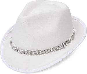 <b>Fedora</b> <b>Hats</b> for Women & <b>Men</b> Trendy Short Brim Felt <b>Hat</b> with Rhinestone Belt Trilby Panama Dress <b>Hat</b> - Product Image 1