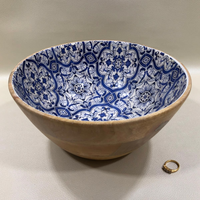 Bol de service en bois de manguier fait main indien, nouvelle arrivée, design imprimé émaillé pour mariage et décoration intérieure