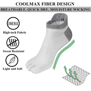 Chaussettes de sport ODM à cinq orteils, coupe basse, en maille respirante, avec talon renforcé, bande antidérapante, en coton, fabriquées sur mesure en usine au Vietnam, antibactériennes - Product Image 4
