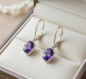 Boucles d'oreilles pendantes en argent sterling 925 avec améthyste, pierre de naissance de février, élégantes, en pierre précieuse violette, cadeau de bijoux - Product Image 4