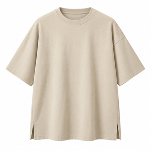 T-shirt oversize pour homme à ourlet fendu sur le côté, design minimaliste uni, coupe décontractée, manches courtes, personnalisable, mode urbaine, vente en gros - Product Image 1
