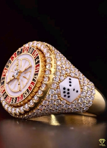 <b>Men</b> Luxury Casino <b>Ring</b> Hip Hop Bling Jewelry Gold Plated With Roulette And moissanite Diamond Design <b>Ring</b> - Product Image 6