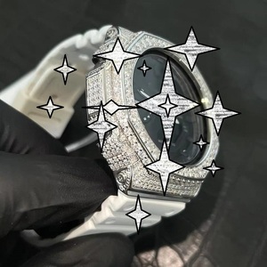 Montre pour homme en moissanite avec affichage analogique-numérique et bracelet en silicone blanc - Product Image 2