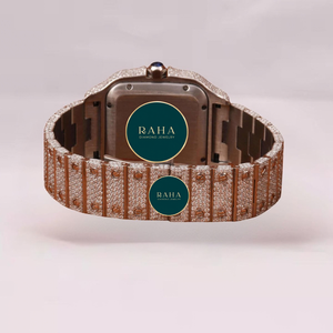 Montre de luxe pour femme RAHA en or jaune avec diamants, 41 mm, mouvement mécanique automatique analogique, résistante à l'eau, verre saphir papillon - Product Image 2