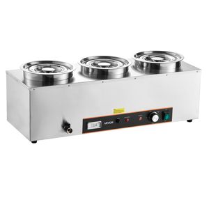 Calentador de Sopa Eléctrico Comercial Bain Marie de 1500W, Tres Ollas de Acero Inoxidable de 6.34QT, 86~185, Equipo de Servicio para Restaurantes y Hoteles - Product Image 1