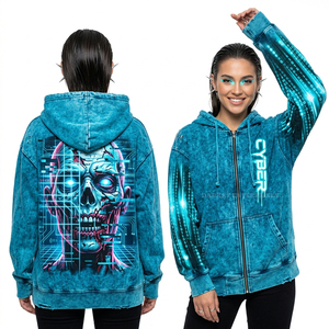 Sudadera con capucha morada personalizada para mujer con estampado gráfico Arcade Zombie, bordado en las mangas con arte pixelado y efecto desgastado, estilo streetwear. - Product Image 3