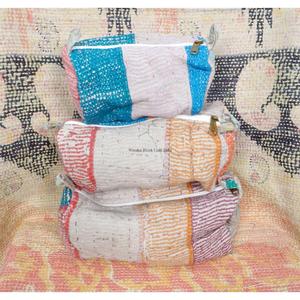 New Design Vintage Kantha Patchwork Tassel Zipper Closure Eco-Friendly 3-Pouch Set Cosmetic <b>Bag</b> for <b>Wedding</b> & Return <b>Gifts</b> - Product Image 1