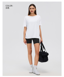T-shirt en coton tricoté à manches courtes et col rond pour femme, vert clair, coupe ample, couleur unie, décontracté, pour le printemps et l'été - Product Image 4
