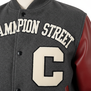 Veste de baseball rouge pour homme, style varsity, avec lettres brodées C 17, manches en cuir PU, coupe décontractée, automne - Product Image 3