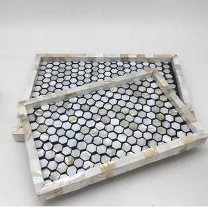 Bandeja de Servir de Lujo con Incrustaciones de Madreperla, Diseño Hexagonal, Bandeja Decorativa de Madera Hecha a Mano, Elegante Artículo de Decoración para el Hogar, Regalo - Product Image 1