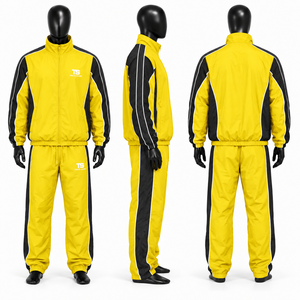 Ensemble de survêtement à capuche pour homme, 100 % polyester, coupe-vent, blocs de couleur, fermeture éclair intégrale, faible MOQ, prix abordable, collection hiver - Product Image 1