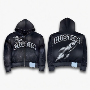 เสื้อฮู้ดดี้พิมพ์โลโก้ตามสั่ง ทรงโอเวอร์ไซส์ ซิปหน้า ผ้าหนา 400 GSM คุณภาพสูง สีซีดแบบซันเฟด ประดับคริสตัล สำหรับทุกเพศ - Product Image 1