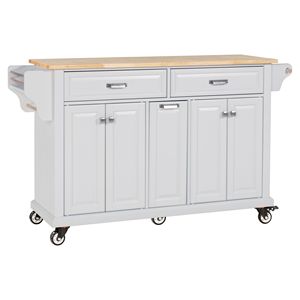 Carrello da Cucina a 5 Ruote con Armadietto, 2 Cassetti Superiori, Isola da Cucina con Piano in Legno di Gomma, Doppio Carrello Centrale per Isola Cucina - Product Image 2