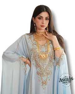 AWAIS HOUSE Women's Middle Eastern Ethnic Lightweight <b>Plus</b> <b>Size</b> Floor-Length Hand Beaded Sequined Georgette <b>Kaftan</b> Abaya Party - Product Image 2