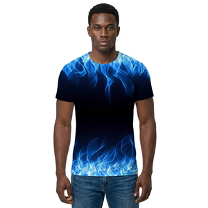 Men's Blue <b>Flame</b> Print T-<b>Shirt</b> O-Neck Short Sleeve Slim Fit Casual Wear Breathable Knitted Polyester Graphic Tee - Product Image 2