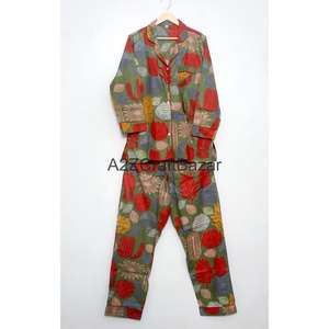 Conjunto de Pijama de 2 Piezas para Mujer, Hecho a Mano, de Lujo, Vintage, Floral, Invierno/Otoño, 100% Algodón, Suave, Liso, de Secado Rápido y Transpirable - Product Image 4