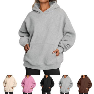 Chaqueta de lana sherpa rosa para mujer, con capucha, transpirable, estampada, de color sólido, con bolsillo canguro, para invierno - Product Image 6