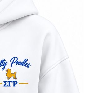Sweat à capuche zippé blanc pour femme avec broderie Pretty Poodles SGRho, veste polaire de sororité grecque, logo personnalisé, vêtements décontractés pour l'université - Product Image 4