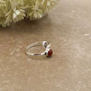 <b>Adjustable</b> Orange Carnelian Swirl <b>Ring</b> Minimalist 925 Silver Plated Open Band Unisex Boho & Hippie Style Daily Wear Jewelry - Product Image 2