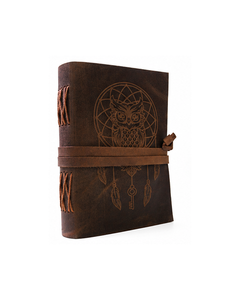 Owl Dreamcatcher Leather Journal – Boho Embossed Cover, Handmade Vintage <b>Diary</b> with Deckle Edge Paper - Product Image 3