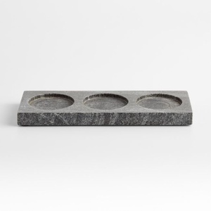 Natural Grey Granite Triple Bottle Holder Tray Luxury Stone Bathroom Organizer Soap Lotion Shampoo Dispenser <b>Stand</b> Countertop - Product Image 1