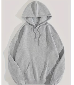Sudadera con Capucha Extra Grande para Hombre, Color Gris Sólido, 100% Algodón, Felpa Francesa, Corte Casual, para Otoño - Product Image 1