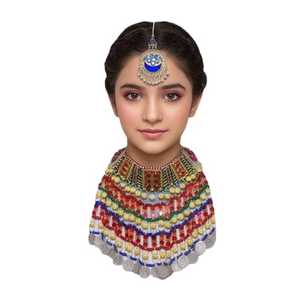 ชุดเครื่องประดับอัฟกันอิสลามสแตนเลสสวยงาม ประดับคริสตัลและเพชรเทียม ทำมือ ดีไซน์ทันสมัย คลาสสิก งานฝีมือประณีต เหมาะสำหรับงานแต่งงานและงานปาร์ตี้ - Product Image 1