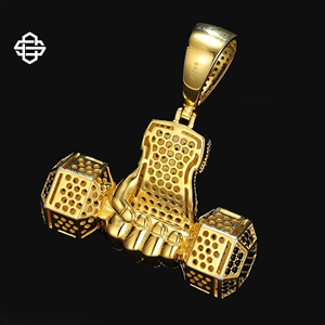 Colgante de Plata 925 Bañado en Oro con Moissanita, Diseño de Mancuerna de Puño Helado, Estilo Hiphop, para Fitness, Joyería Bling para Hombres y Mujeres, Estilo Rapper - Product Image 4