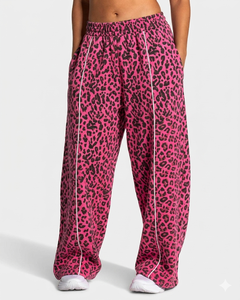 Custom Pink & Black Leopard Print Oversized Contrast Pipping Women <b>Tracksuit</b> Pullover Contrast Lining Hoodie & Jogger For Womens - Product Image 4