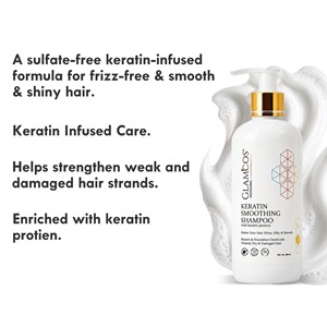 GLAMCOS PROFESSIONAL Shampooing Lissant à la Kératine et aux Herbes Sans Sulfate Sans Parabène Liquide 300ml Formule Concentrée Répare les Cheveux Abîmés - Product Image 6