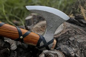 Handmade <b>Axe</b> Carbon Steel Blade Wood <b>Handle</b> With Leather Sheath Outdoor Knife - Product Image 6