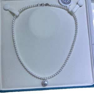 Collar de Perlas de Agua Dulce Casi Redondas de 3-4 mm con Incrustaciones de Piedras Brillantes Estrelladas, Cierre OT y Colgante Barroco - Product Image 5