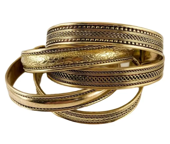 Pulseira de bronze de bronze, pulseira étnica de latão de ouro personalizada, ajustável, tamanho e design, fabricante da índia