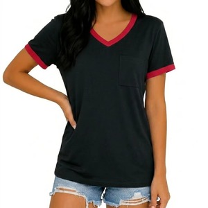 T-shirts décontractés pour femmes, col en V, brodés sur mesure, en coton respirant, à manches courtes, pour l'été - Product Image 4