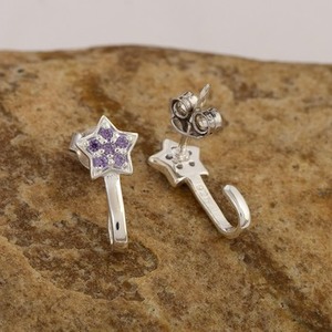 พลอยอเมทิสต์ทรงเหลี่ยมธรรมชาติ เงินแท้ 925 รูปดาว ต่างหูแบบมินิมอล คุณภาพสูง เครื่องประดับชั้นดี - Product Image 4