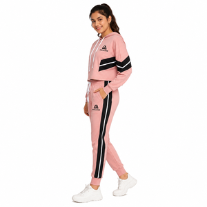 Womens <b>Pink</b> Regular Solid Fleece Cropped Hoodie & Jogger <b>Tracksuit</b> Set | Custom Logo Sportswear - Product Image 3