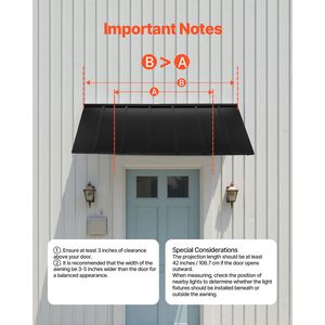 Toldo Fijo de Metal para Ventanas y Puertas de 80 x 36 Pulgadas, Ancho Máximo de 6 m, Proyección Máxima de 5 m, Toldos con Estructura de Acero para Protección Contra Lluvia, Nieve y Luz Solar - Product Image 6