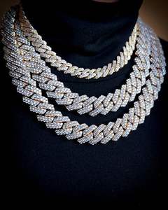 Cadena Cubana de Diamantes en Oro y Plata de Primera Calidad, Estilo Lujoso, para Hombres y Mujeres, Ideal para Fiestas y Regalos, Disponible para la Venta - Product Image 2