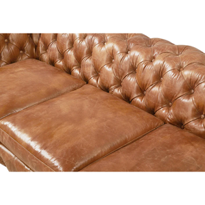 Sofá Chesterfield de Cuero Genuino Estilo Costero de Dos Plazas con Respaldo Acolchado, Brazos Rectos y Patas Metálicas para Sala de Estar - Product Image 5