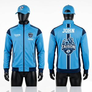 Veste d'entraînement de rugby en polyester et élasthanne 280 GSM de qualité supérieure, bleu ciel et bleu marine, avec empiècements contrastants, fermeture éclair intégrale, logo personnalisé par sublimation et broderie - Product Image 1