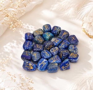 Juego de runas de lapislázuli, piedras de runas del Futhark Antiguo, runas nórdicas, bolsa de terciopelo negro, juego de adivinación con tarjetas de runas - Product Image 5